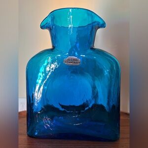 Vintage Blenko Art Glass Water Bottle 384 Sapphire Blue 70’s
